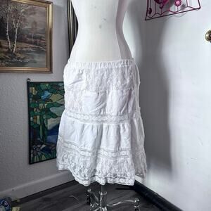 stained mapsi midi lace white skirt